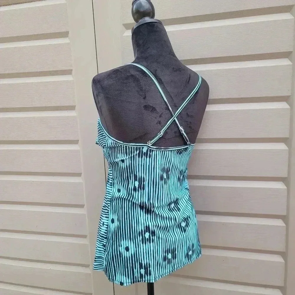 Womens Green Black Layered Ruffle Tankini Swim Top Sz Medium M